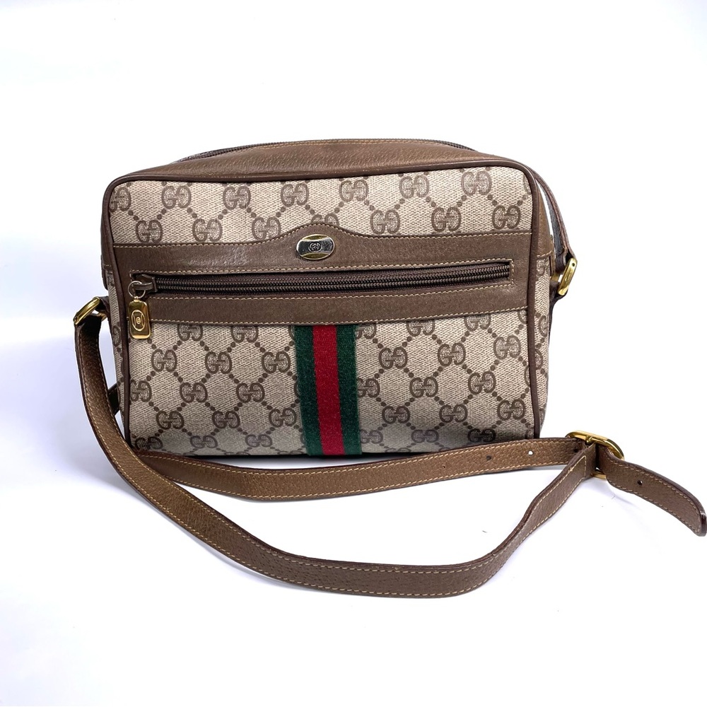 🔴SOLD🔴GUCCI Vintage Sherry Line GG Web PVC Canvas Browns Crossbody Bag - Picture 14 of 16